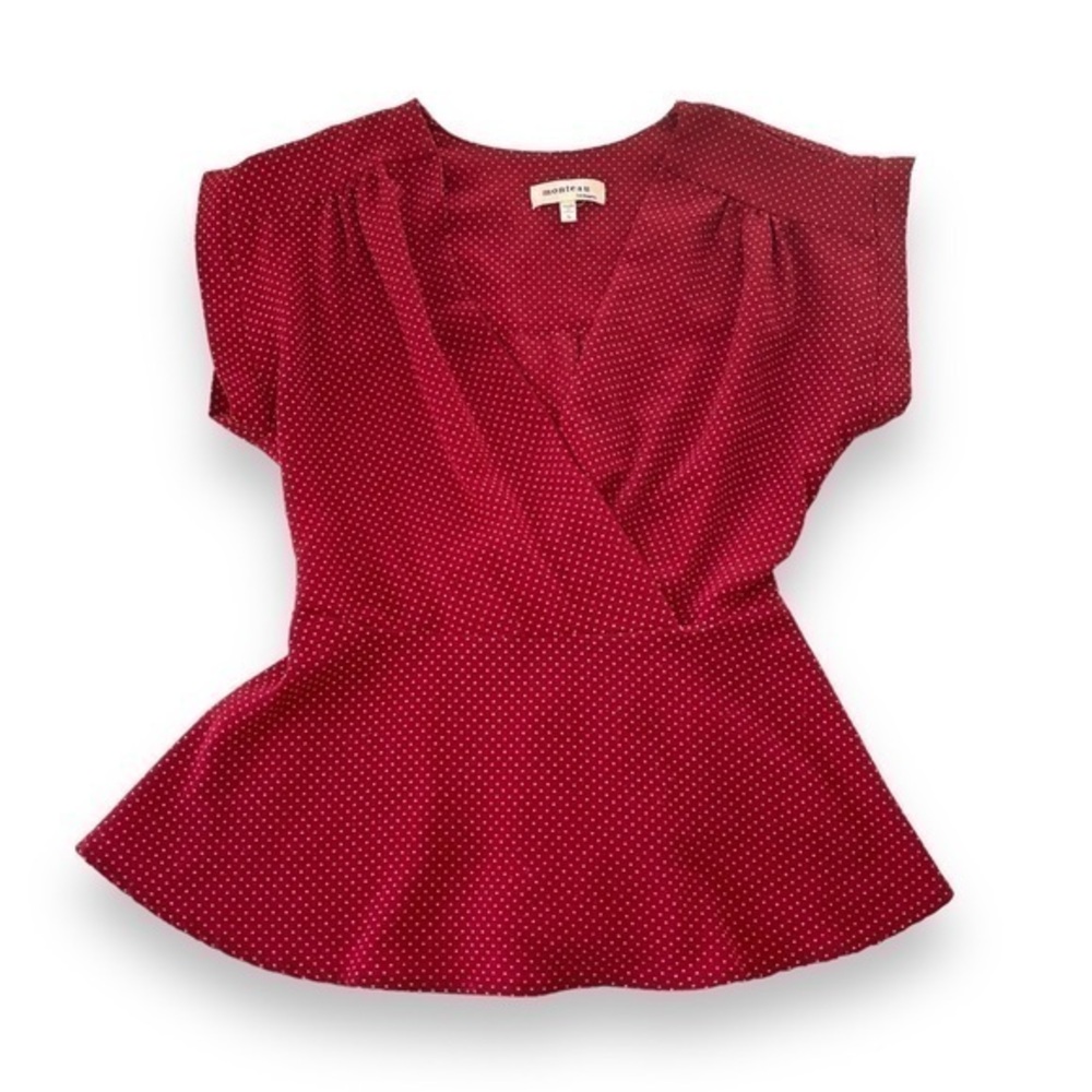 Monteau Los Angeles Red Polka Dot Sleeveless Blouse Size S